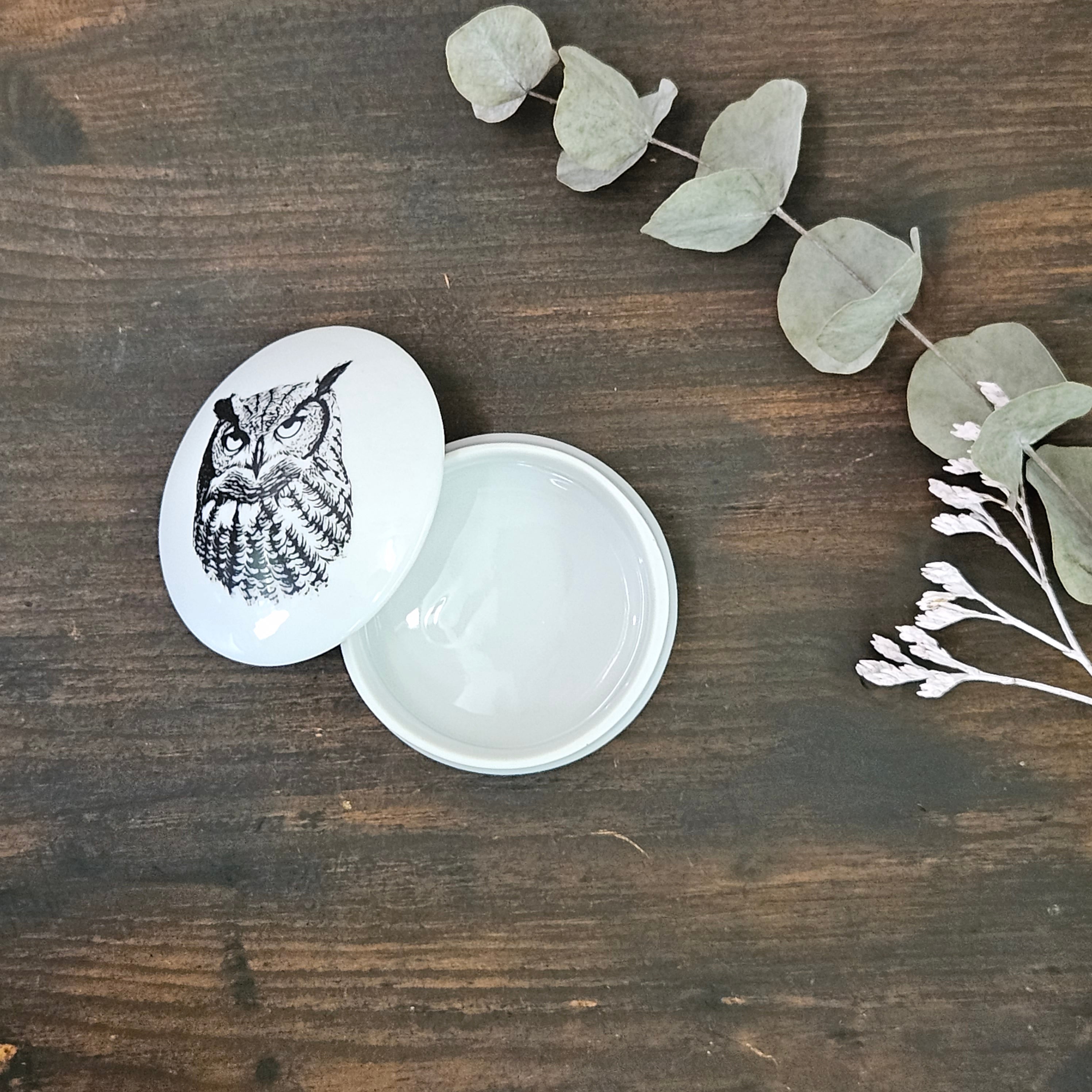 Owl - Round porcelain box