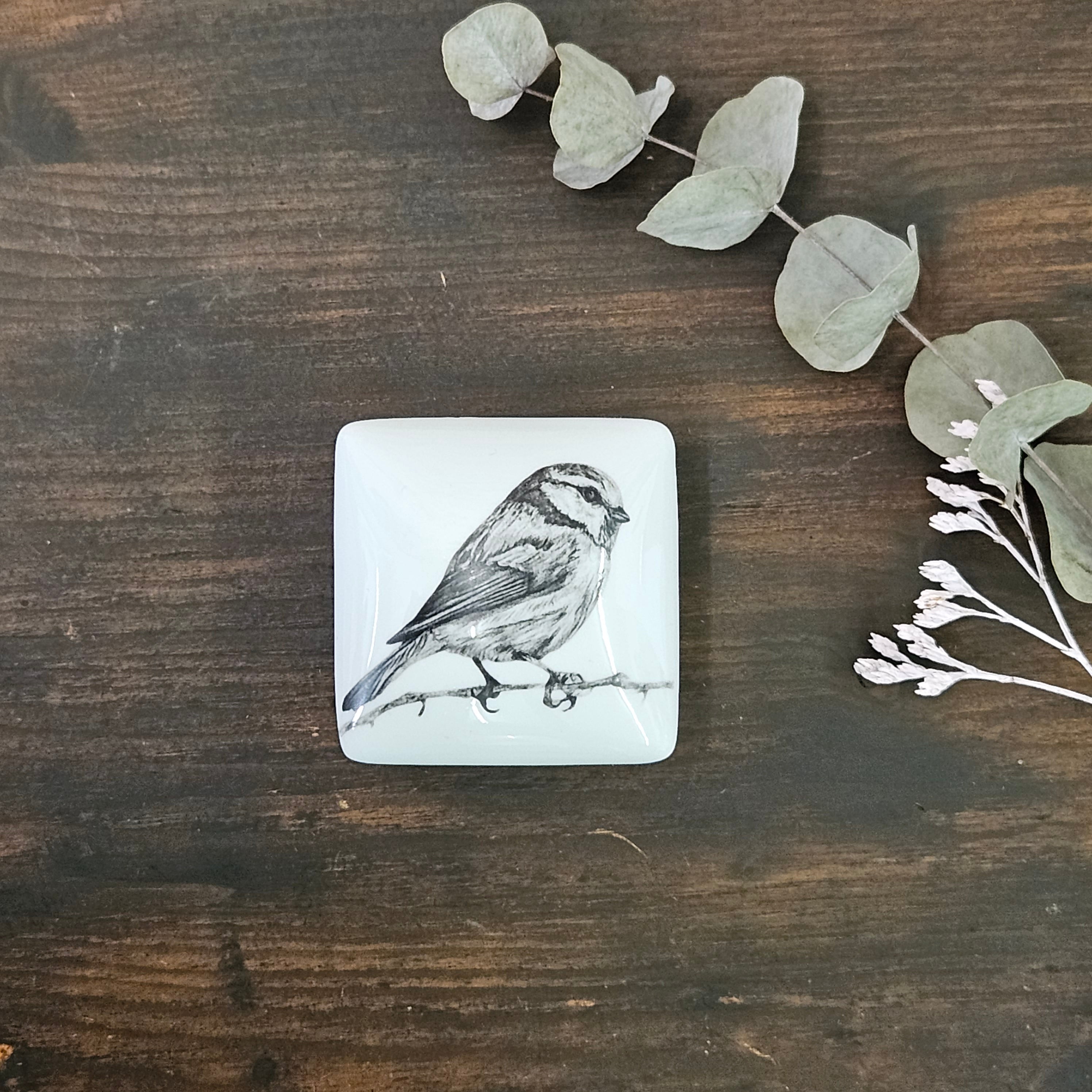 Sparrow - Square porcelain box