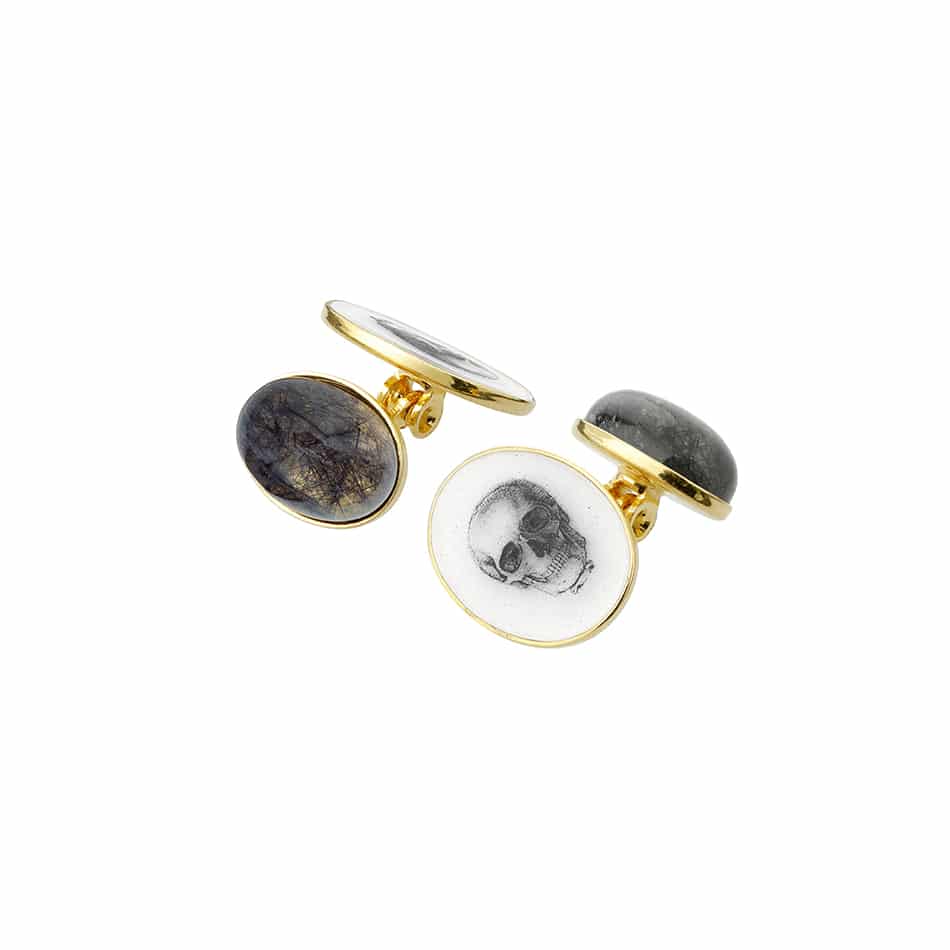 The Skull Tourmalinequartz Double-sided Cufflinks Yellowgold Verme