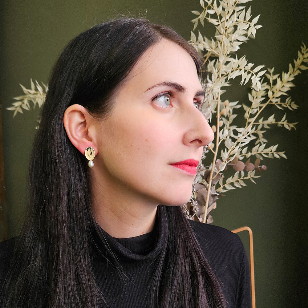 The Oval Pearl Earrings - Victorian Hand - Gold Vermeil