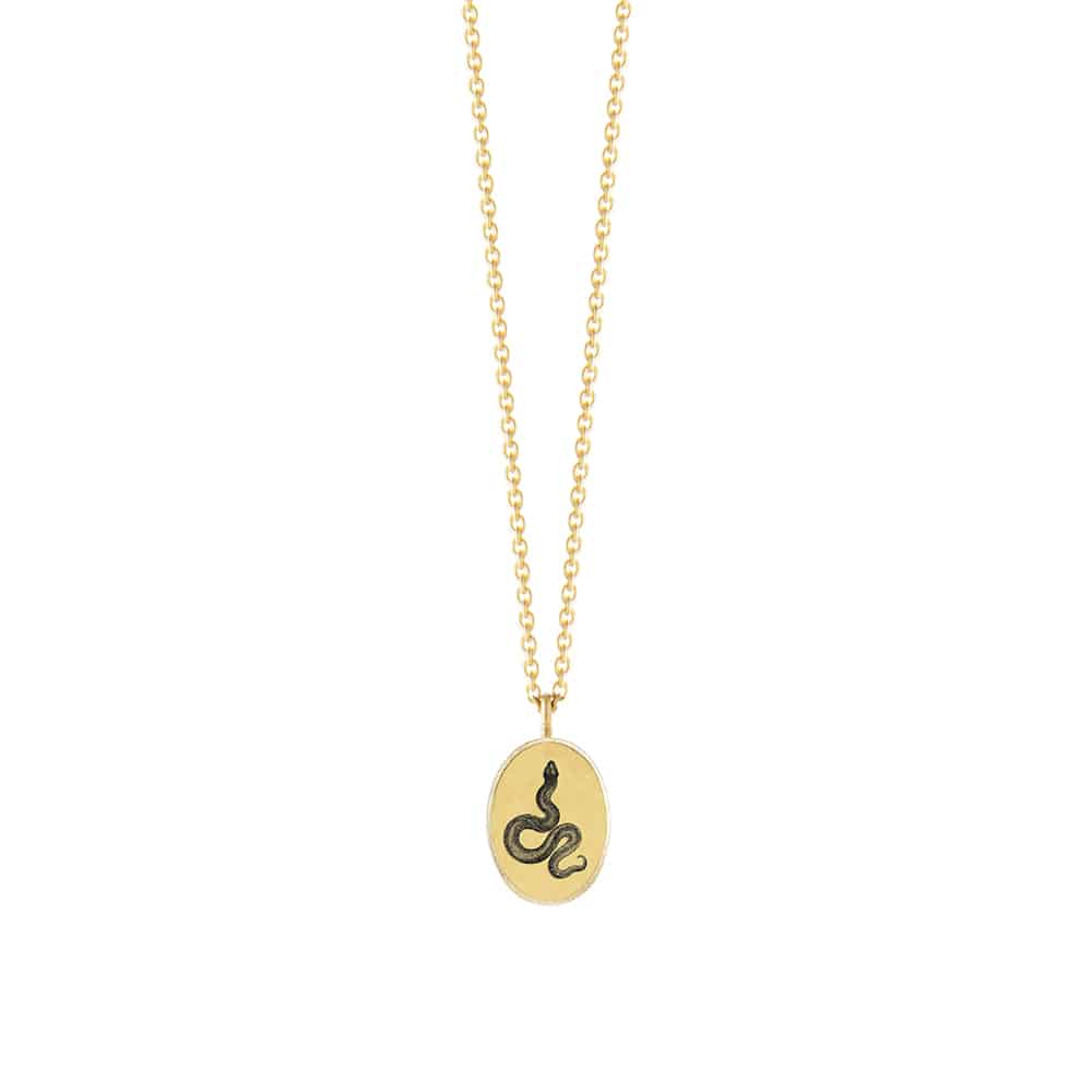 The oval Basic Pendant Necklace - Serpent - gold vermeil