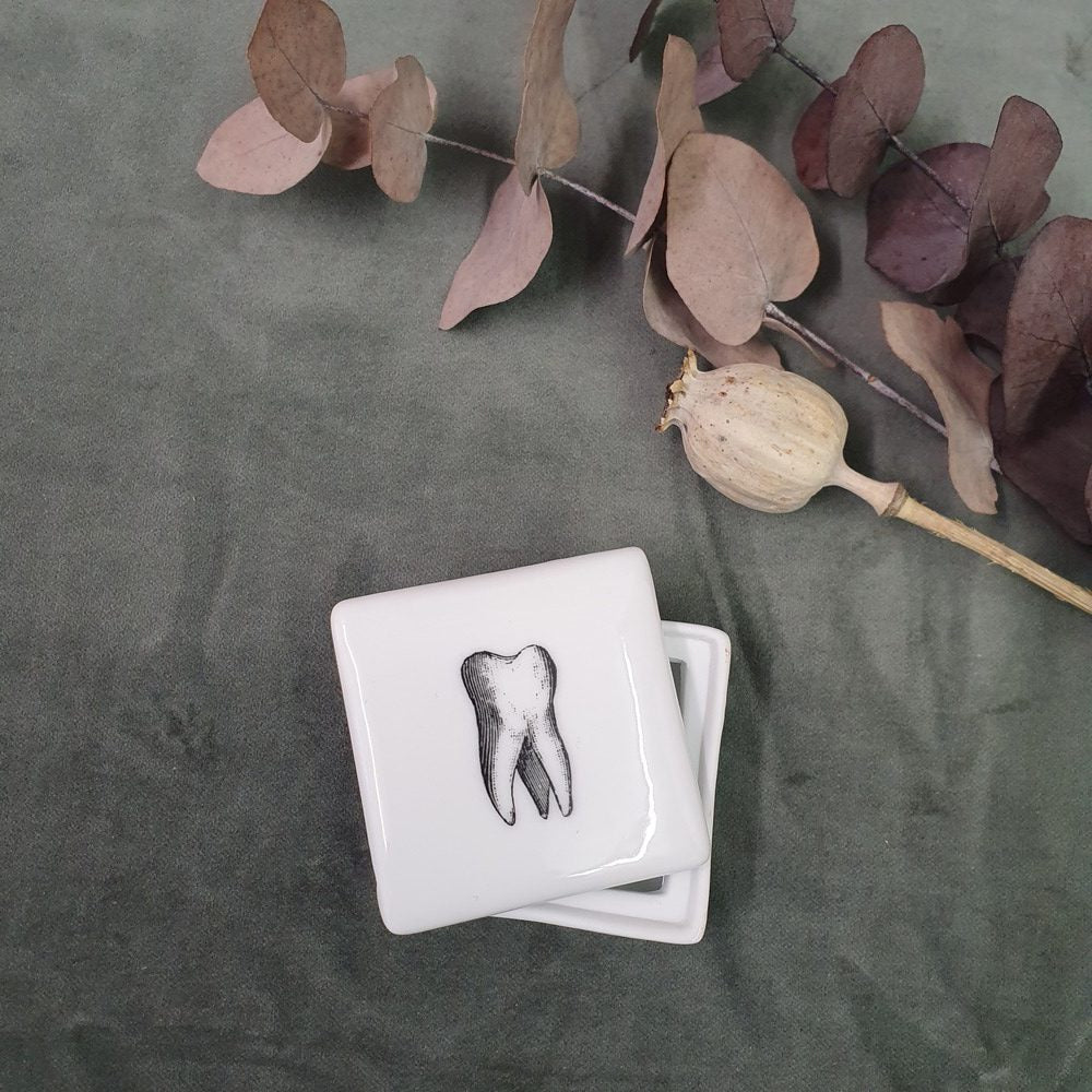 Tooth - Mini square porcelain box