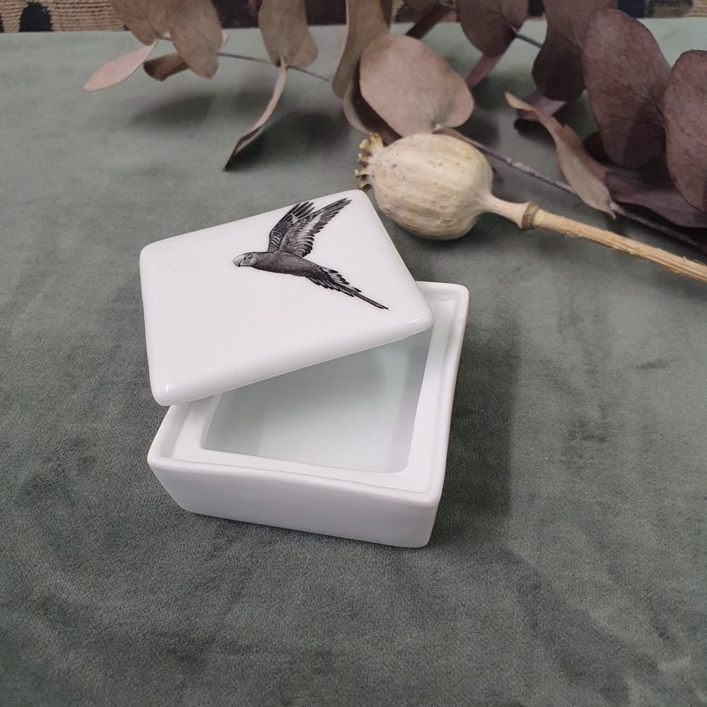 Parrot - Mini square porcelain box