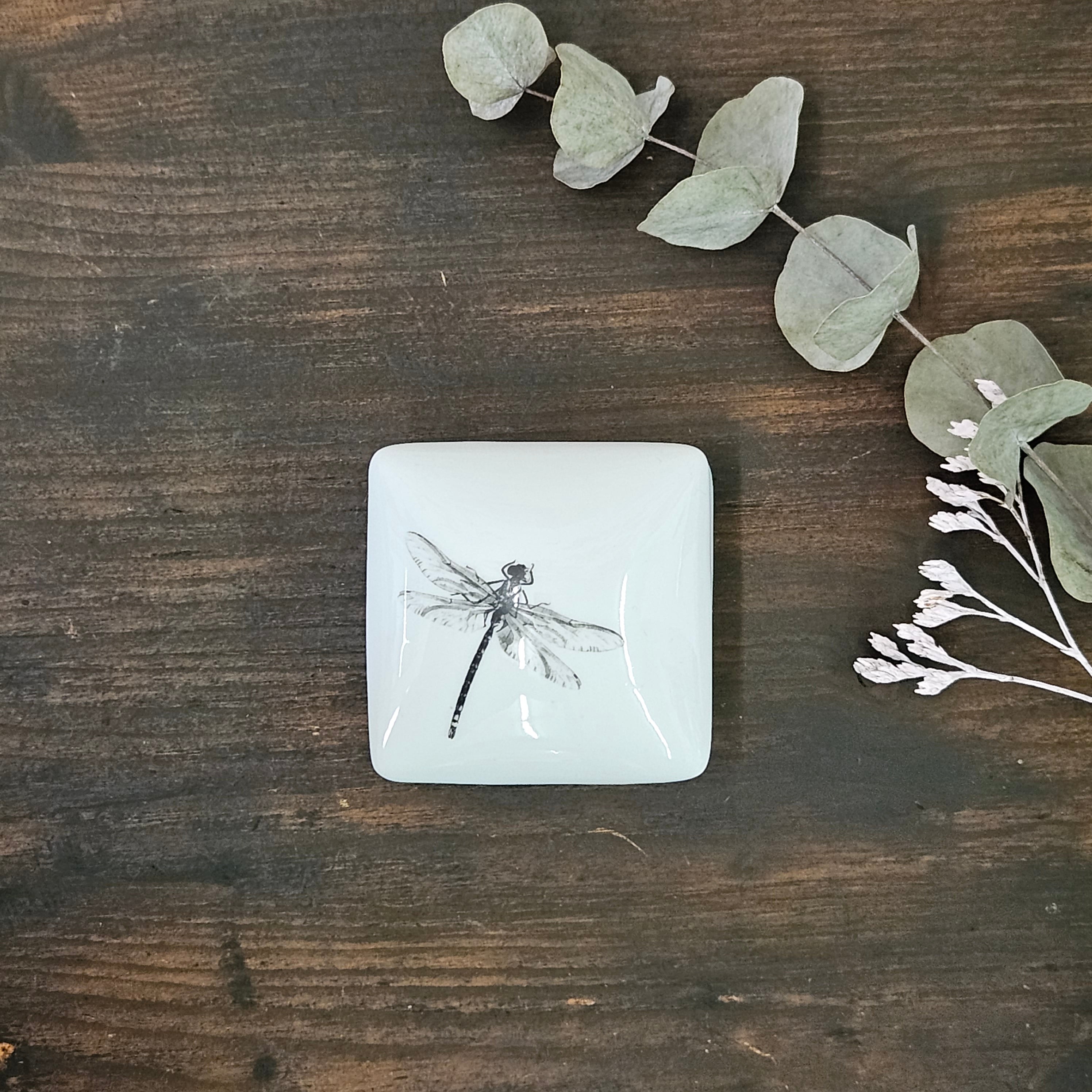 Dragonfly - Square porcelain box