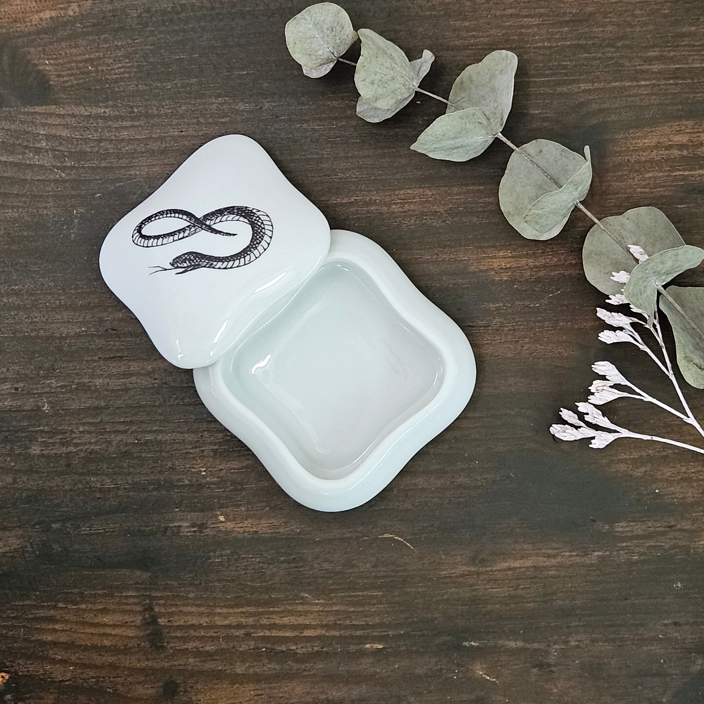Snake - Rounded square porcelain box
