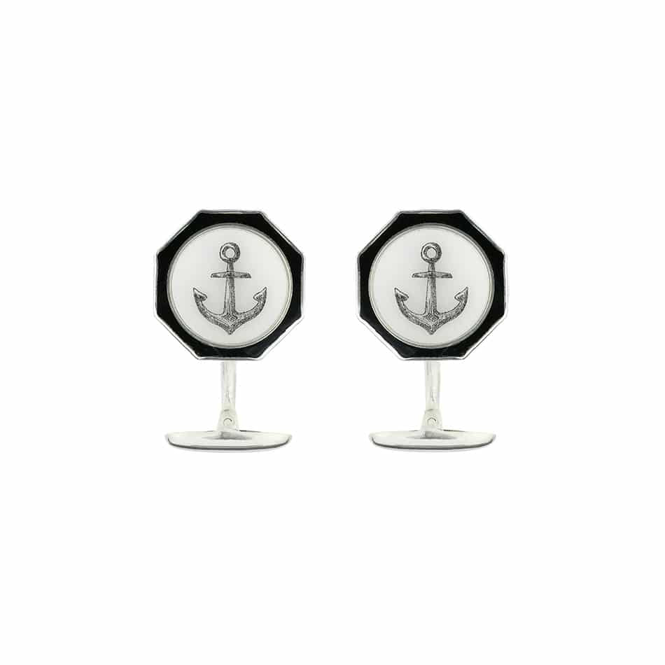 The Anchor Octagon Enamel-Border Cufflinks