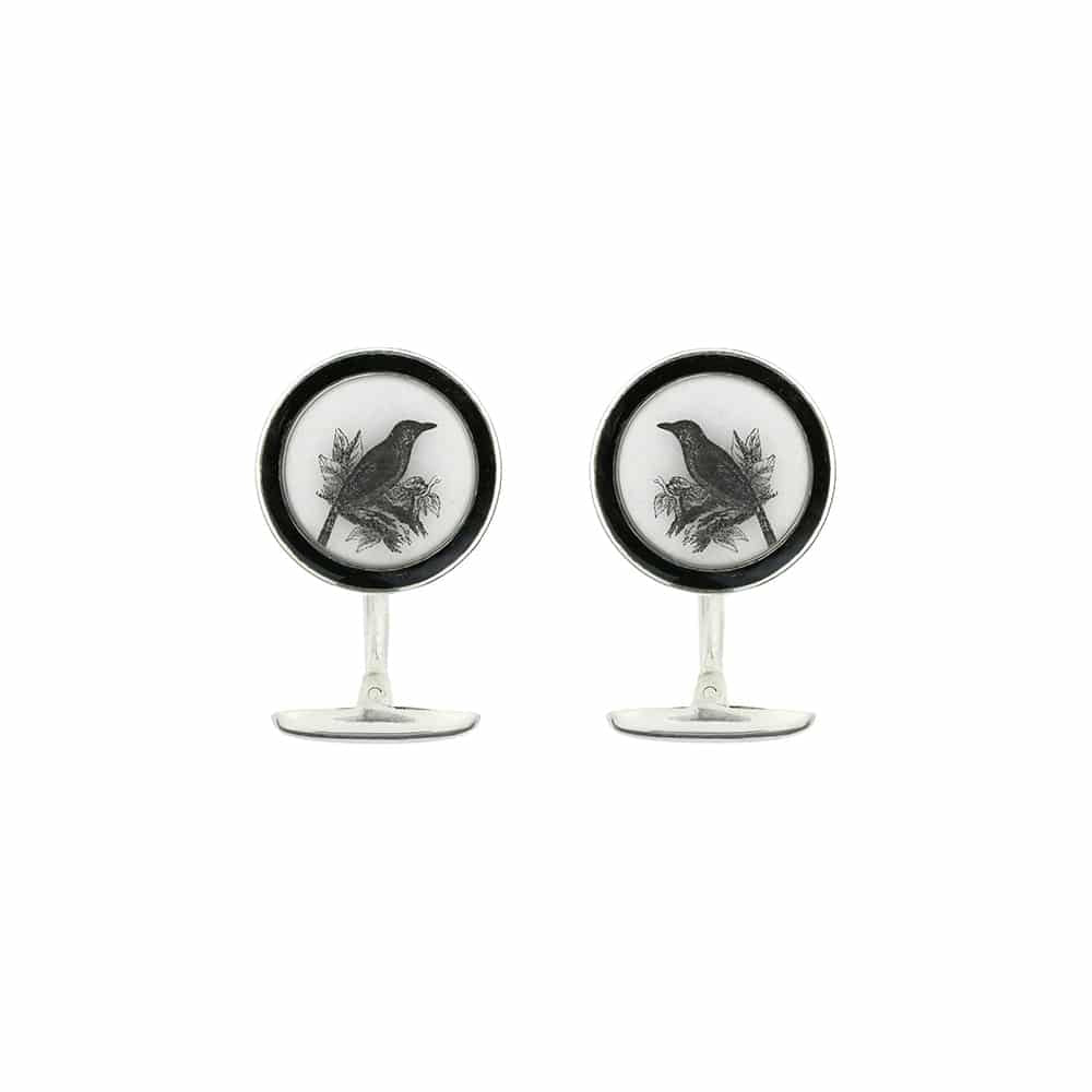 The Ornithologist´s Round Enamel Cufflinks