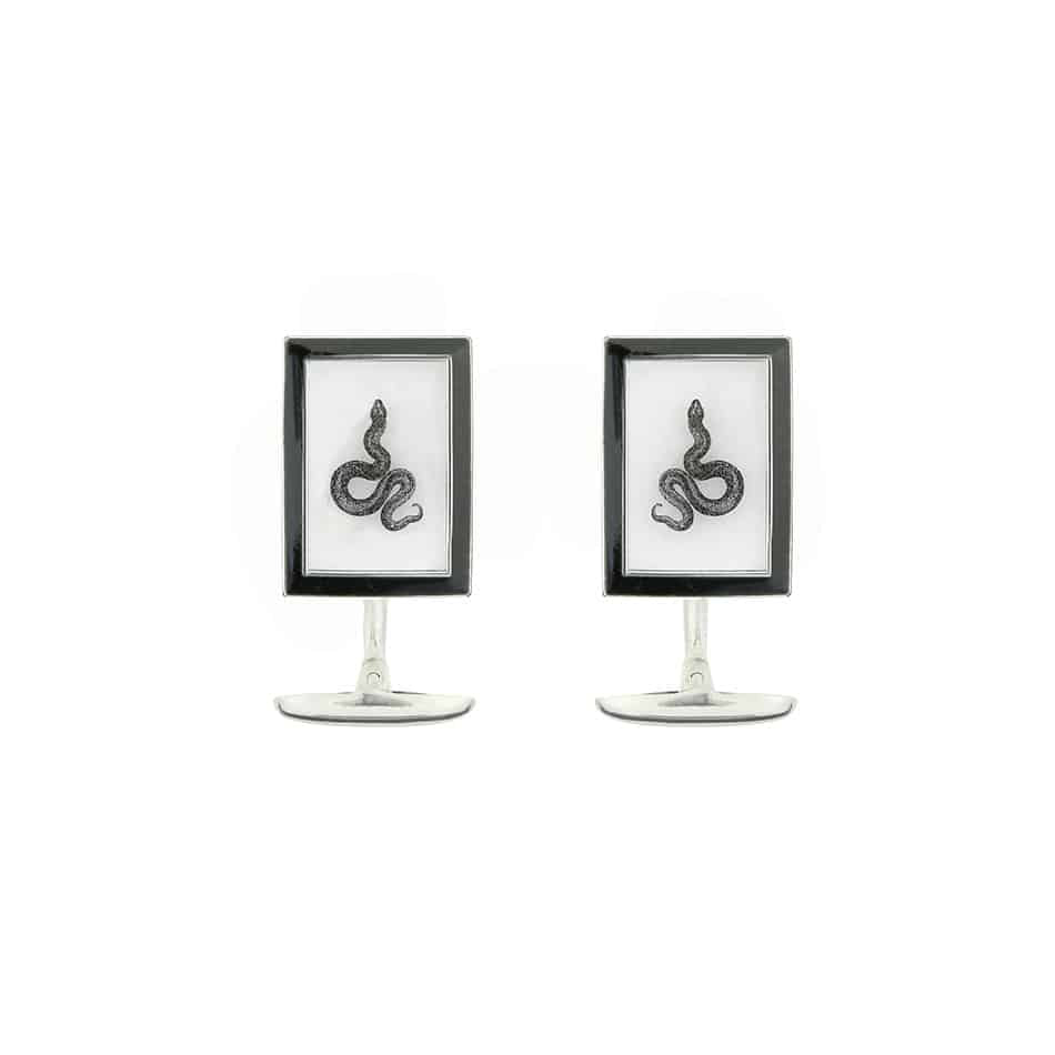 The Serpent Rectangle Enamel-Border Cufflinks