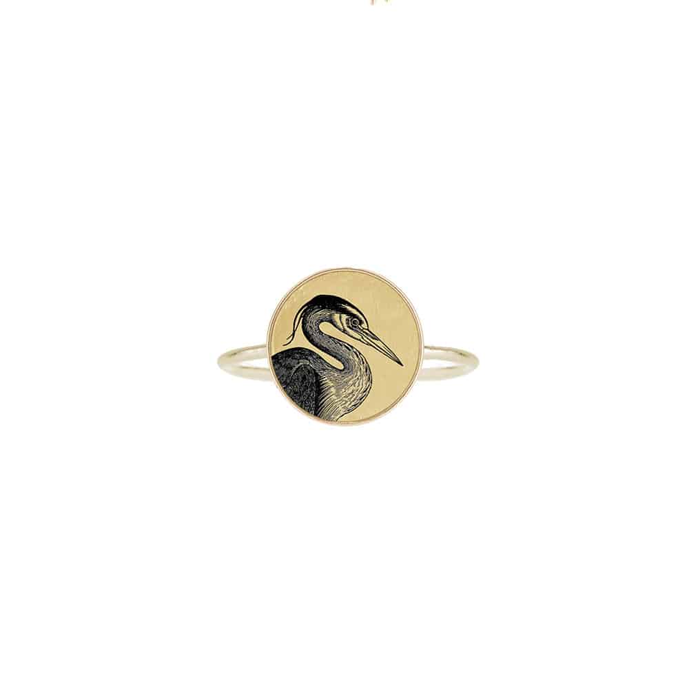 The Basic Ring - Grey heron - Gold Vermeil