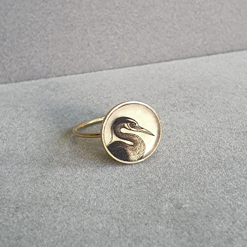 The Basic Ring - Grey heron - Gold Vermeil