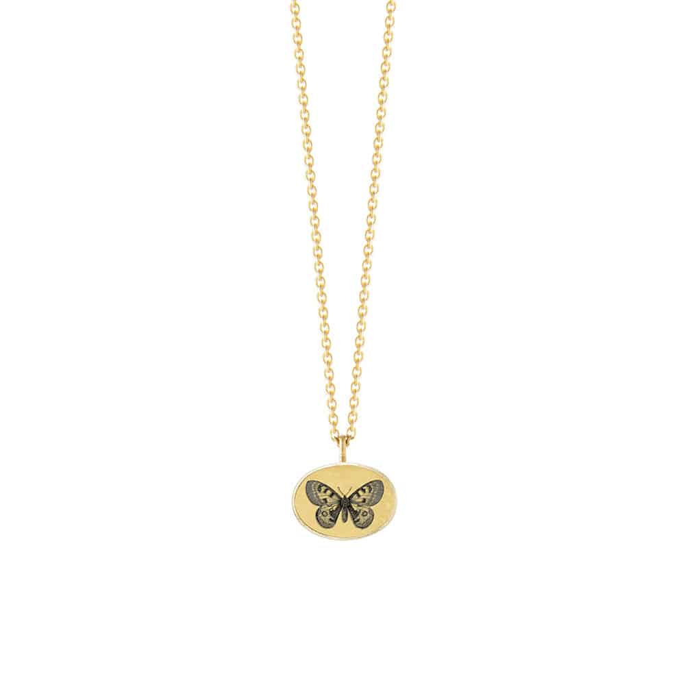 The oval Basic Pendant Necklace - Butterfly - gold vermeil