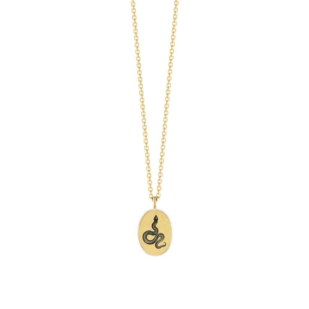 The oval Basic Pendant Necklace - Serpent - gold vermeil