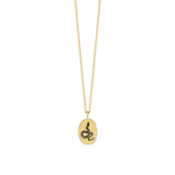 The oval Basic Pendant Necklace - Serpent - gold vermeil